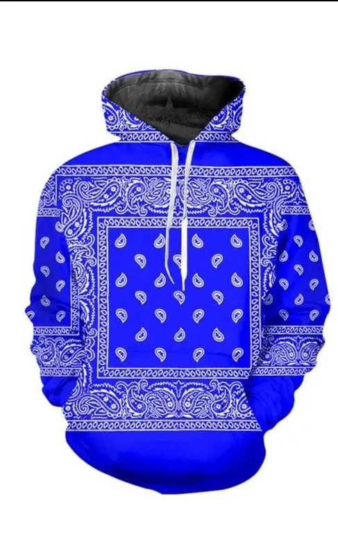 6XL Blue or Red Handkerchief Bandana Print Tracksuit Pullover or Zipper Front Hoodies w/ Pants Plus Size Women