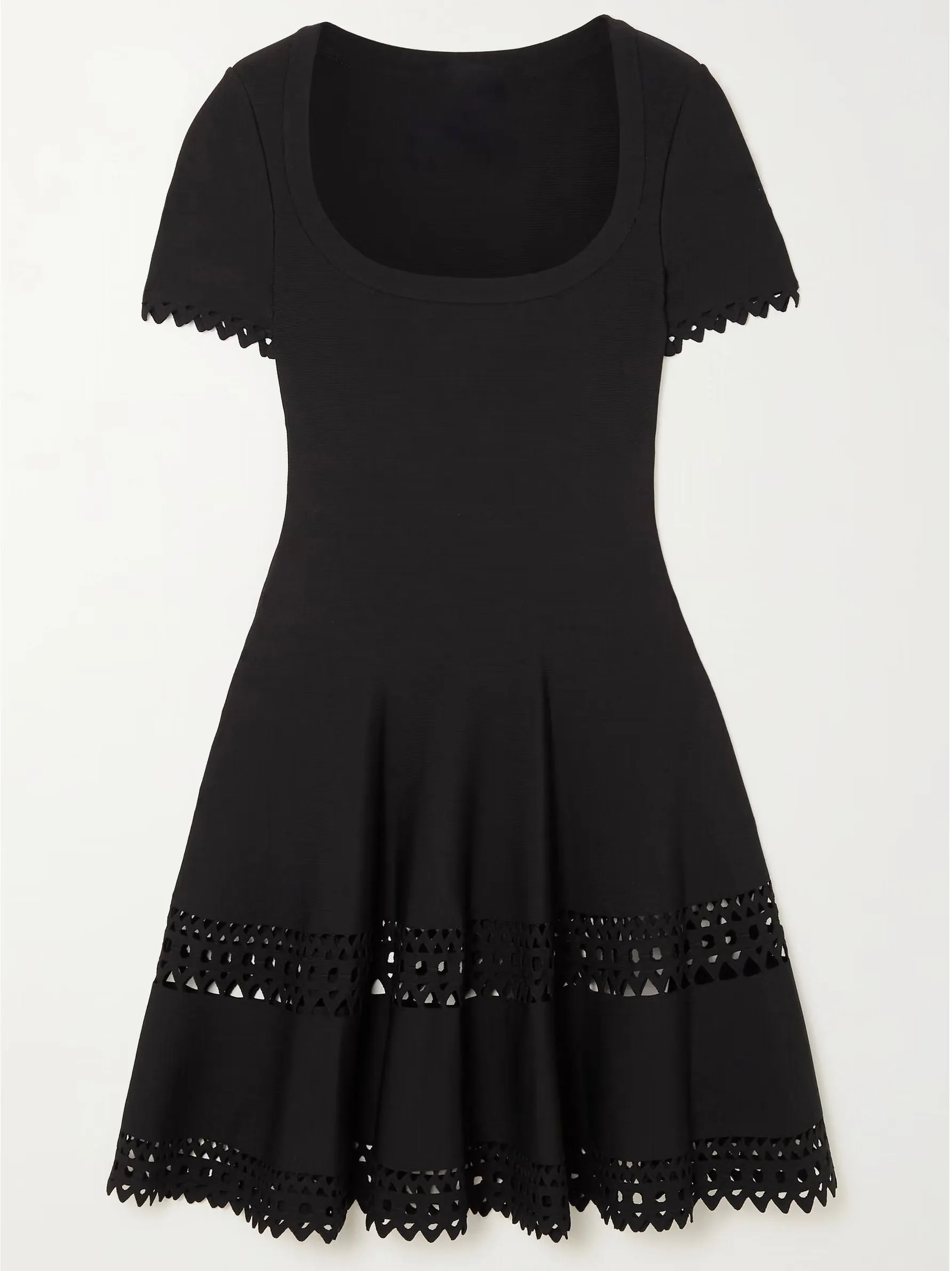 A-Line Cut-Out Stretch Knit Mini Dress in Black