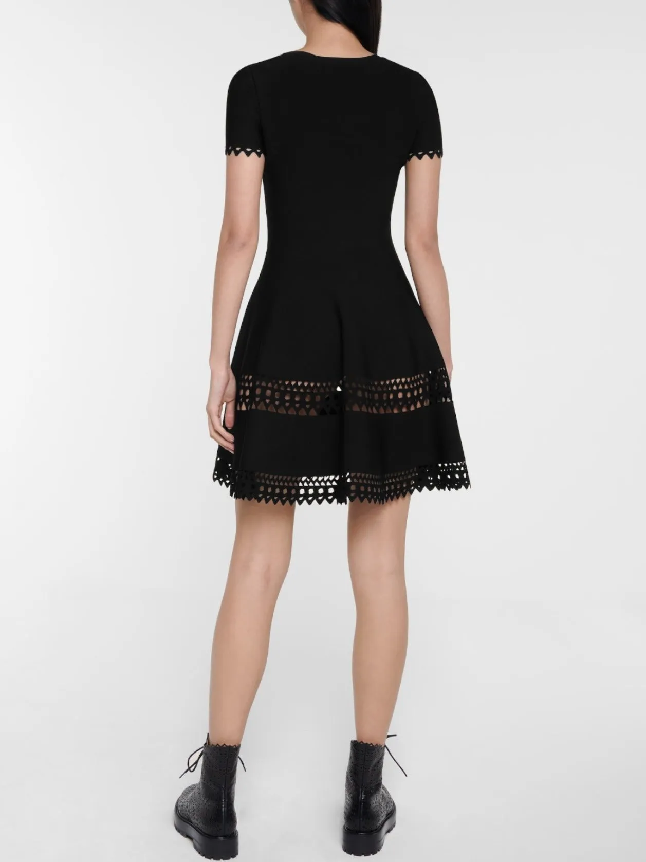 A-Line Cut-Out Stretch Knit Mini Dress in Black