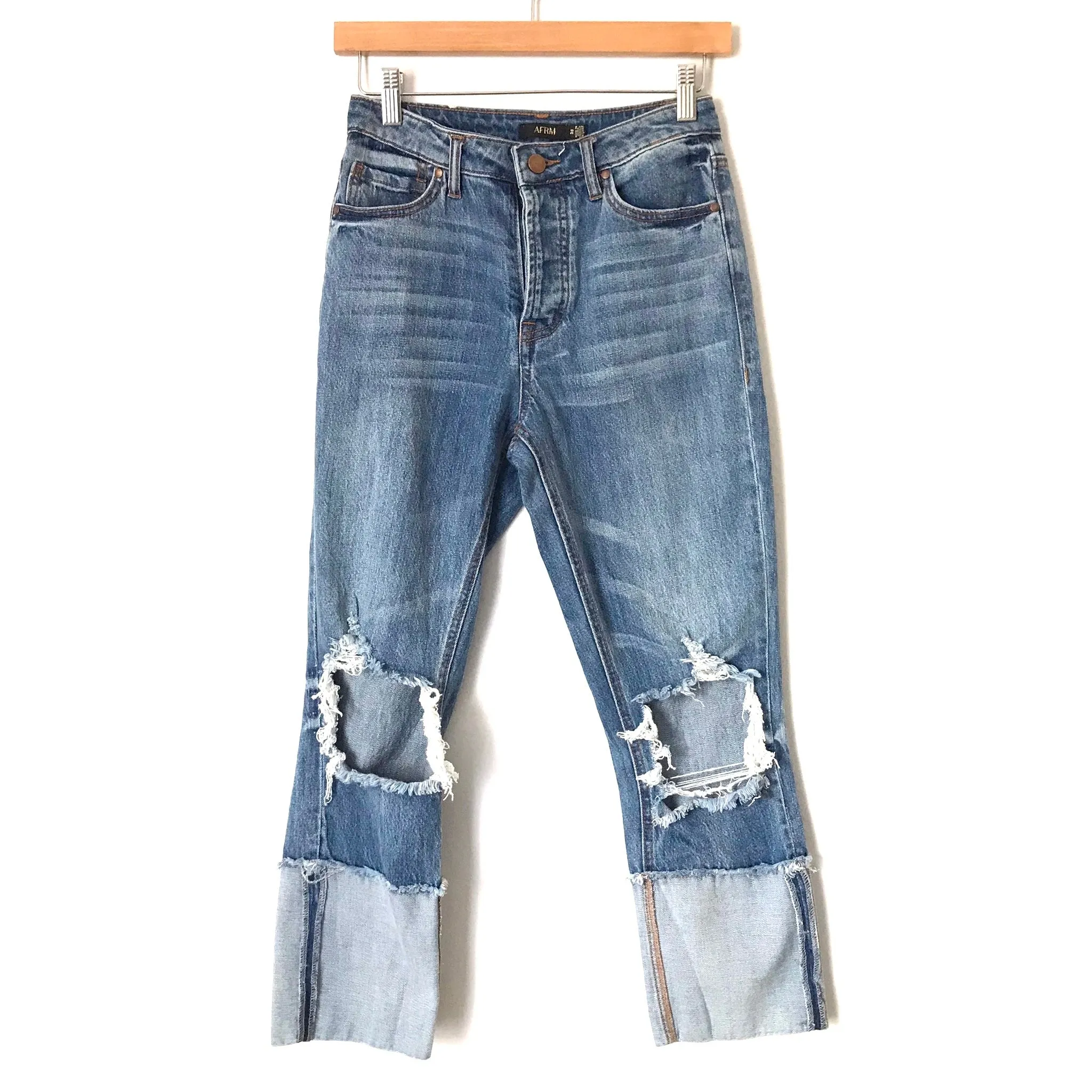 AFRM Distressed High Waist Cuffed Cropped Jeans- Size 26 (Inseam 23")