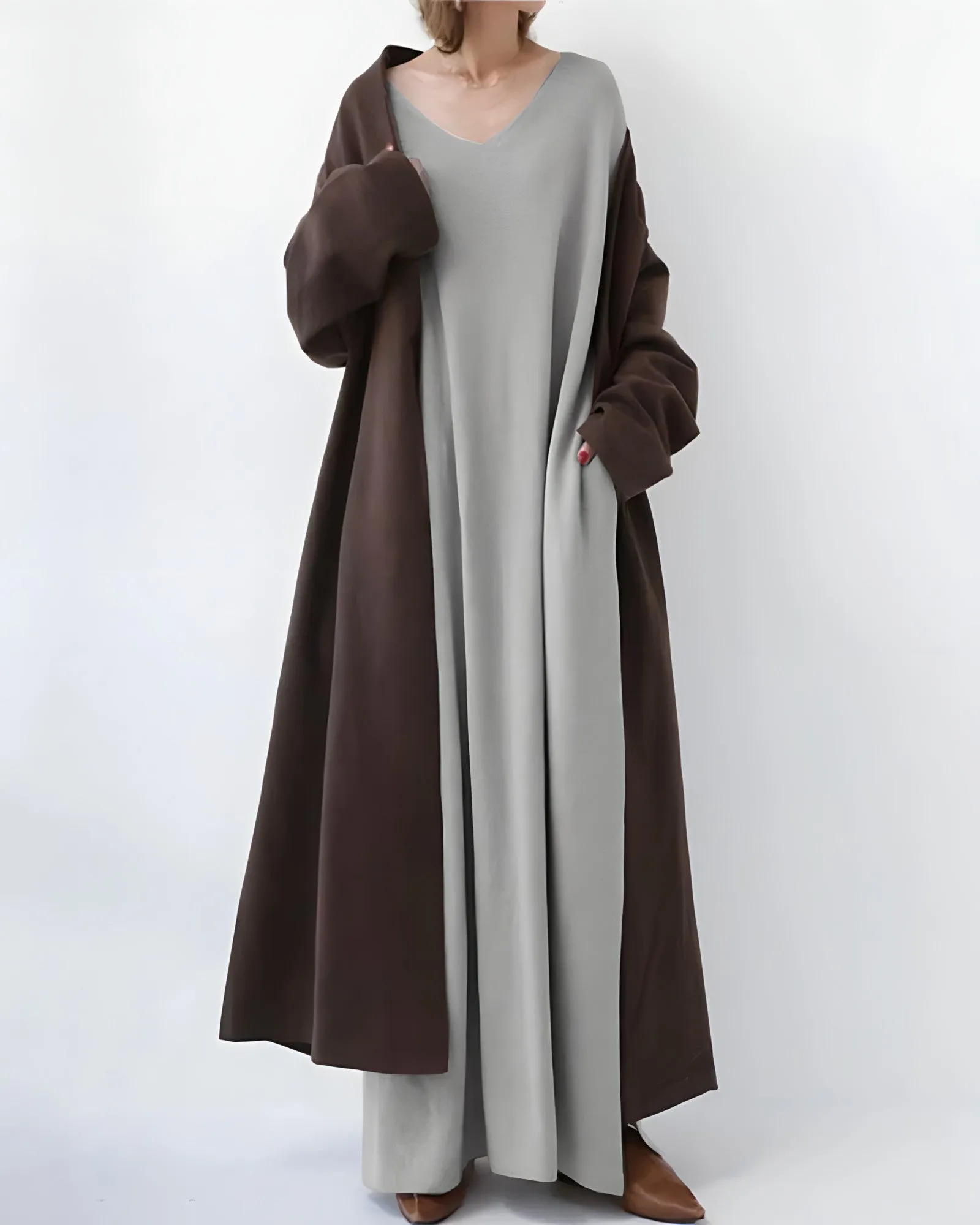 Andrea Pullover-Kleid | Bequemer langer Pullover mit V-Ausschnitt