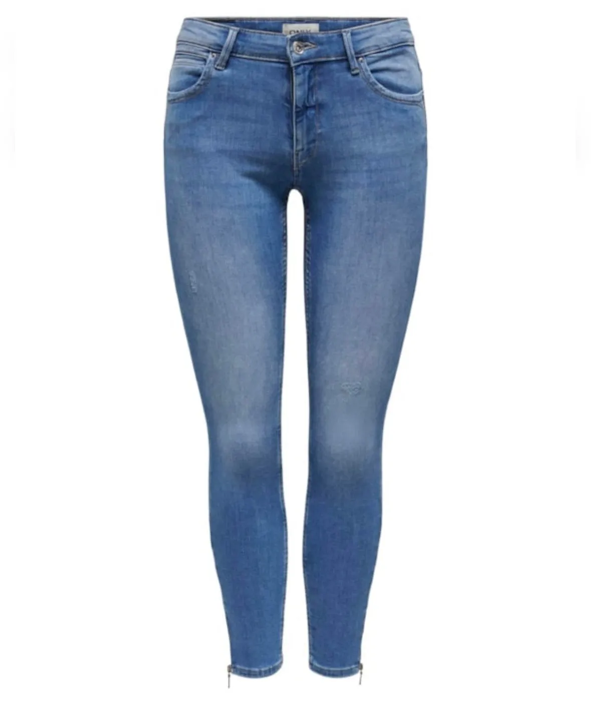 Ankle Grazer Zip Jeans - Mid Blue Denim