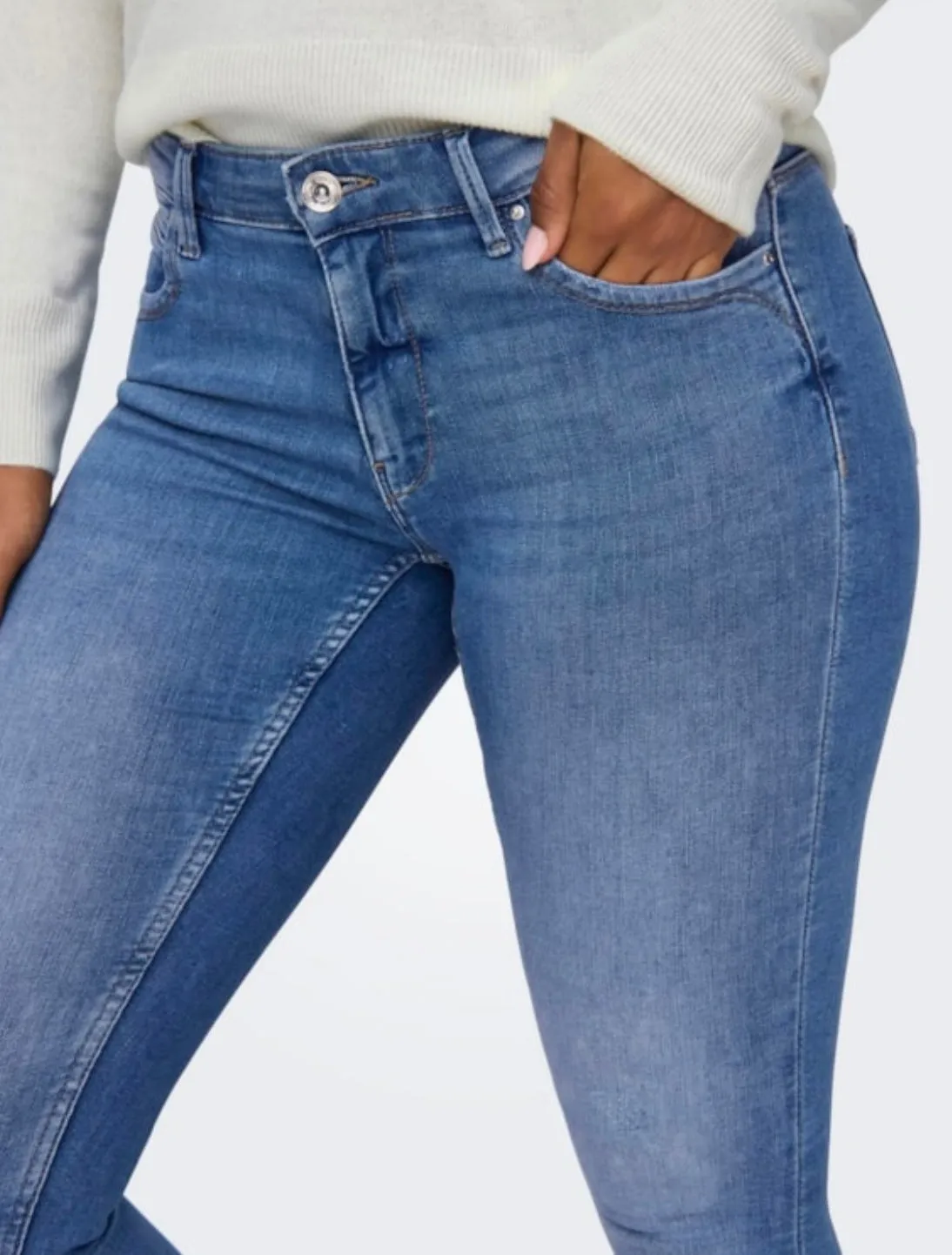 Ankle Grazer Zip Jeans - Mid Blue Denim
