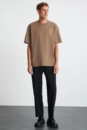 Antoni Men's Printing Detailed 100 %Organic Cotton Knitting Oversize Vizon T-shirt