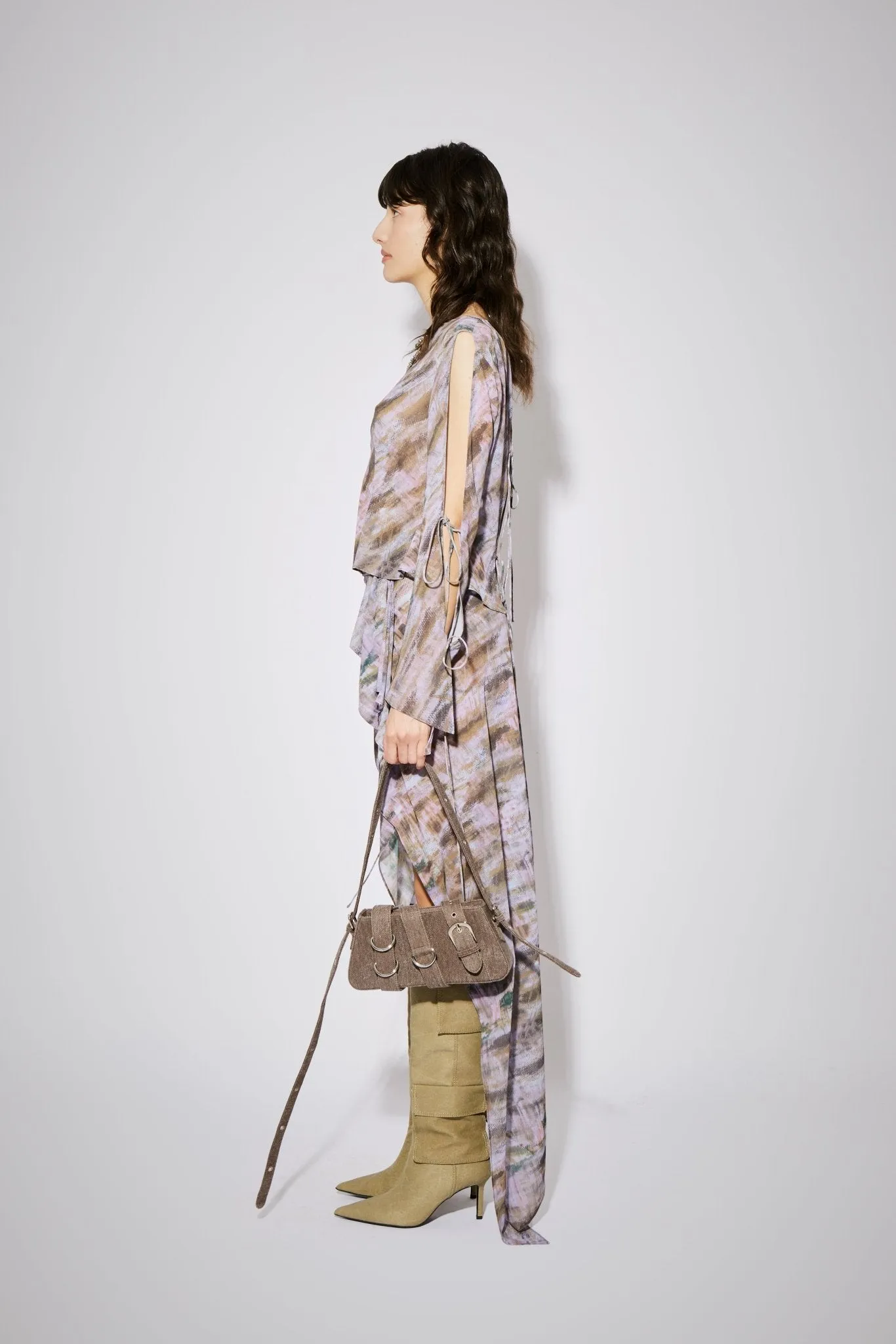 Asymmetric Abstract-Pattern Print Midi Skirt