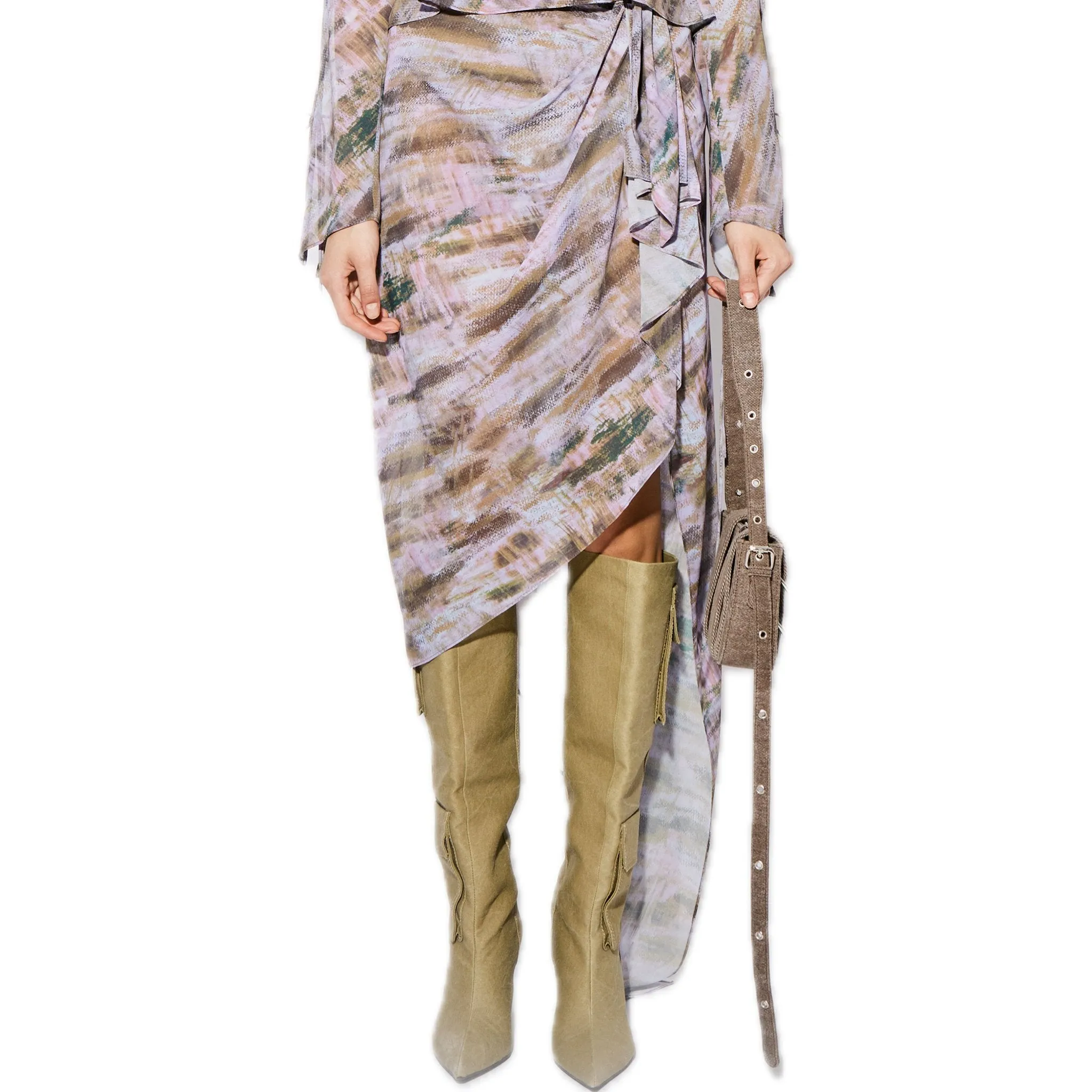 Asymmetric Abstract-Pattern Print Midi Skirt