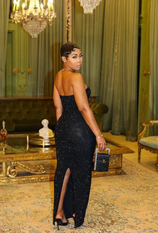 Athina Black Majestic Off-Shoulders Fitted Bodycon Maxi Dress