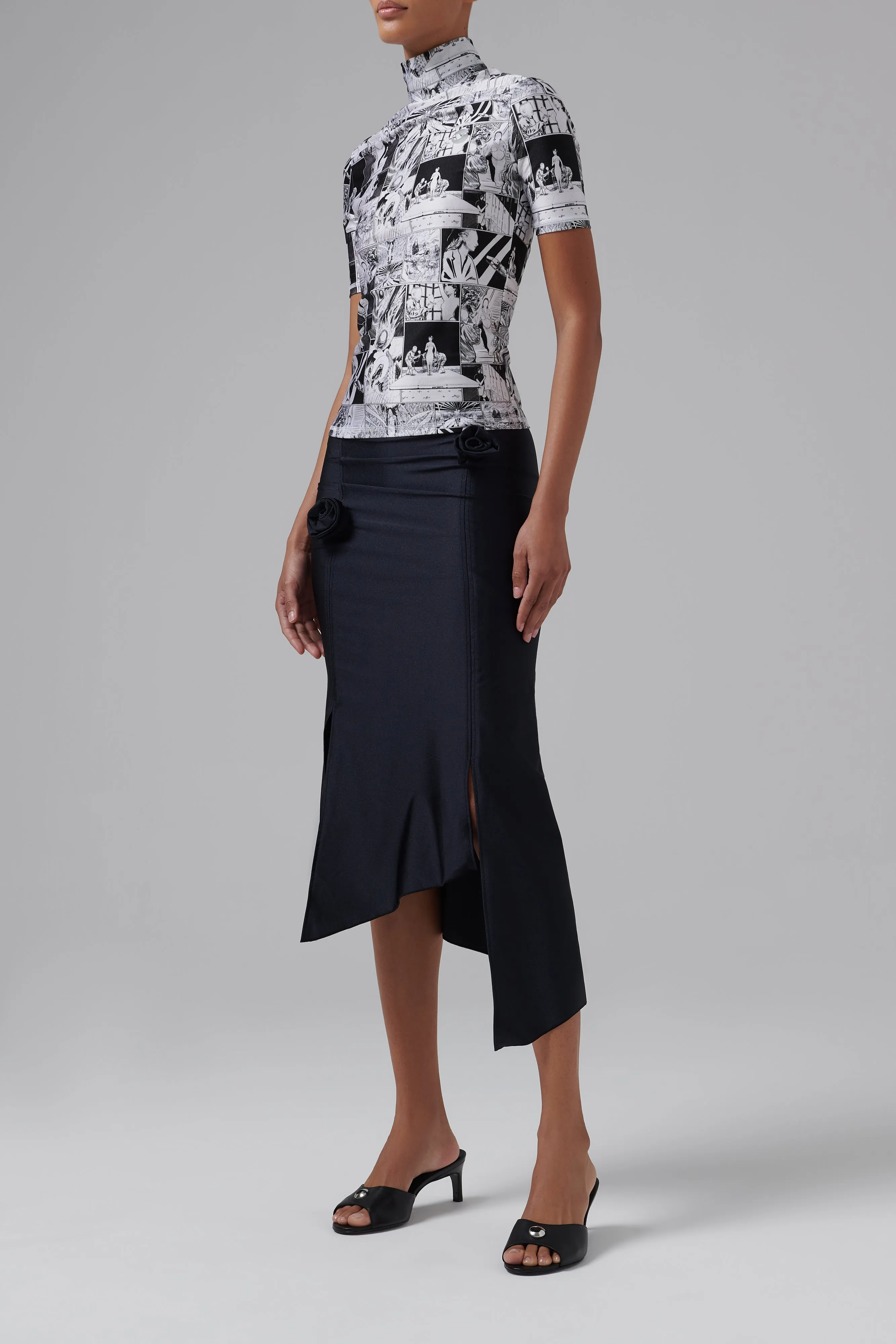Black Flower Midi Skirt