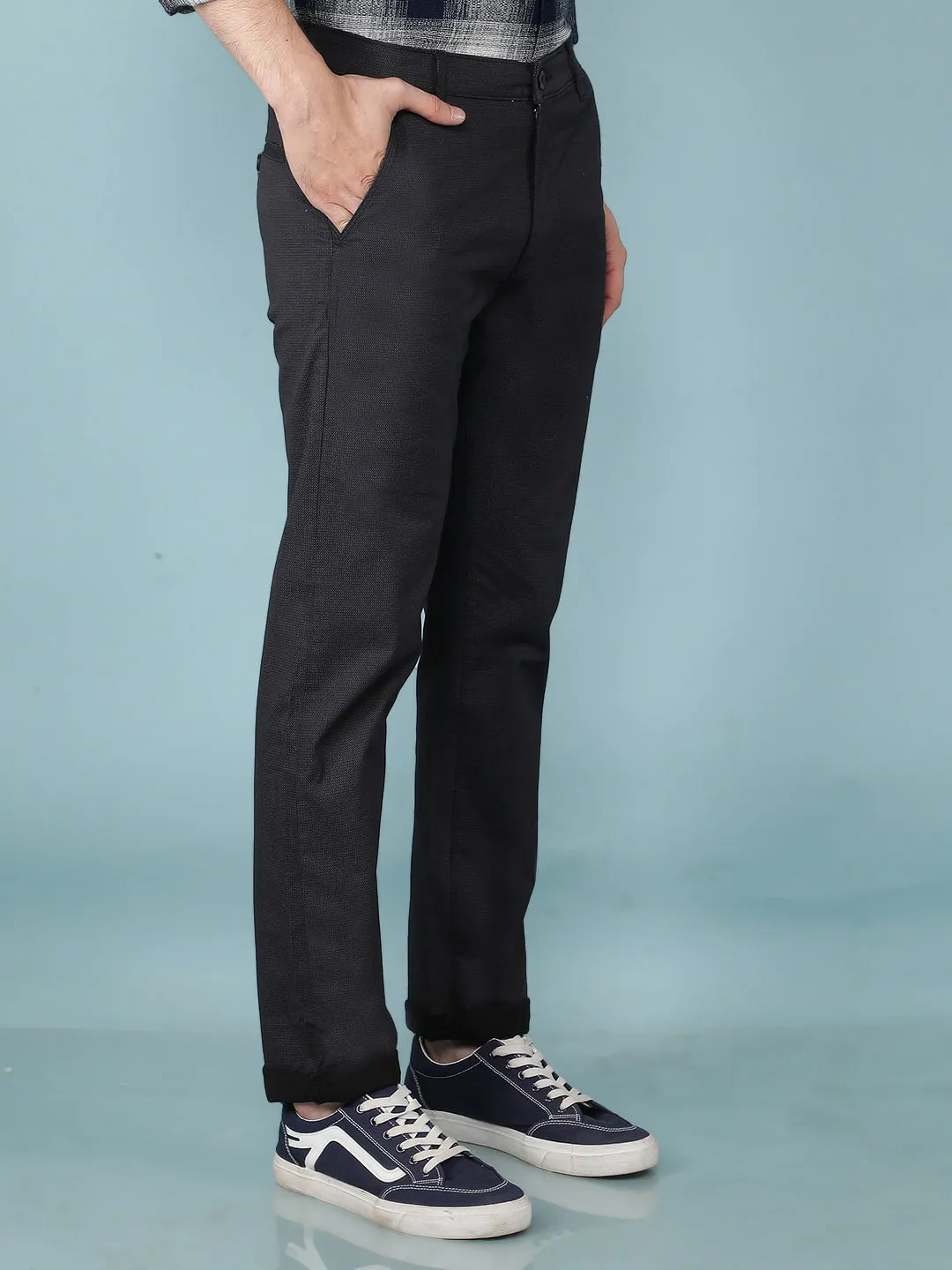 Black Printed Chinos Straight Trousers