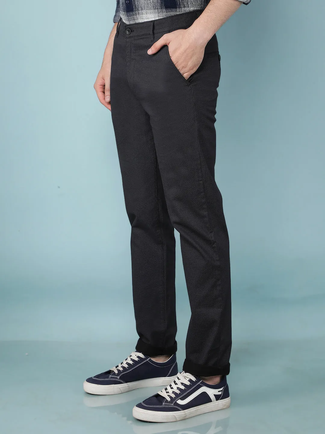 Black Printed Chinos Straight Trousers