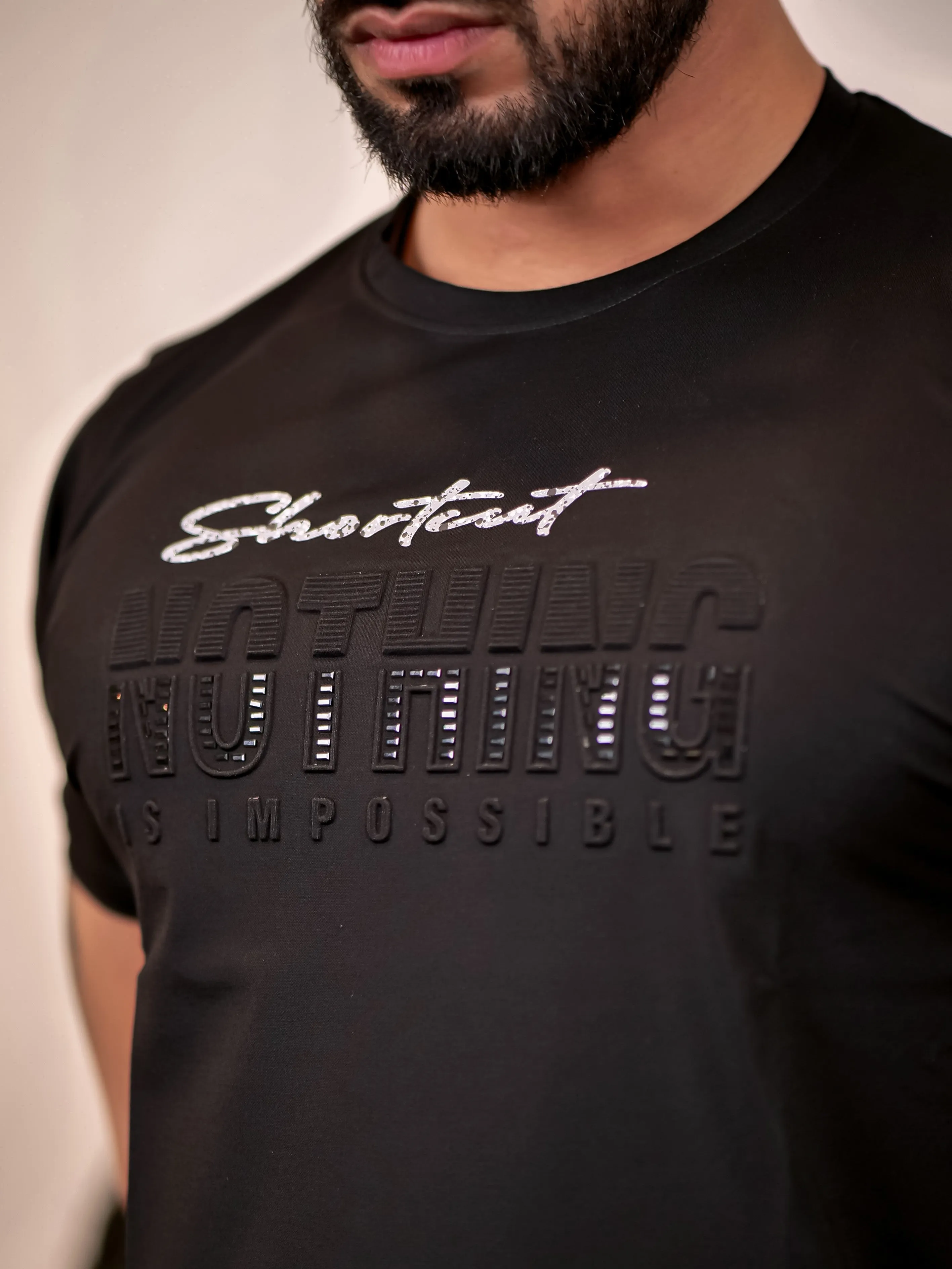 Black Round Neck Imported Cotton Half Sleeve Premium Designer T-Shirt