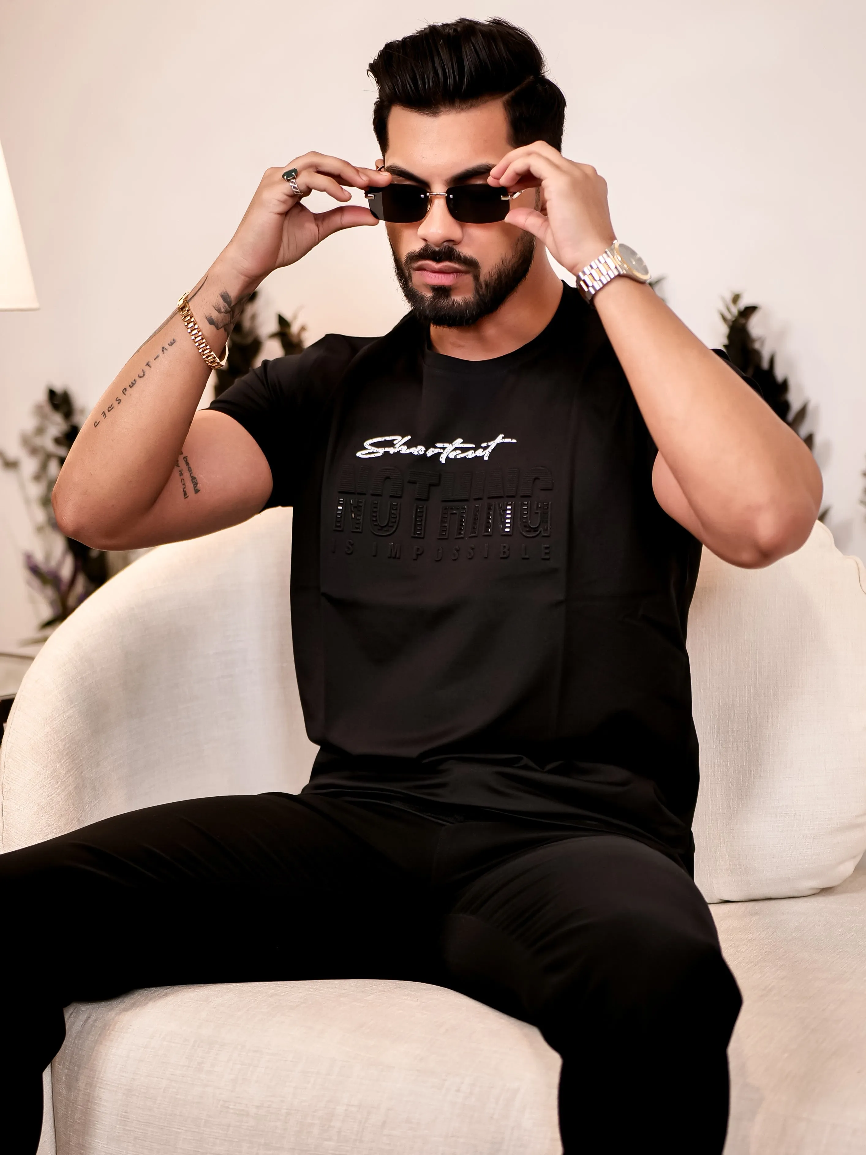Black Round Neck Imported Cotton Half Sleeve Premium Designer T-Shirt