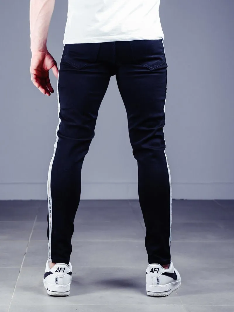 Black Striped Jeans Patch Details