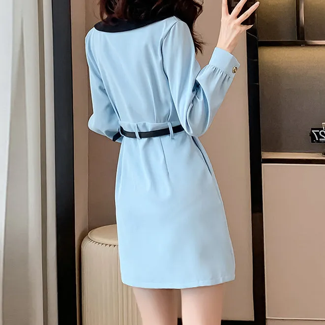 Blue Baby Doll Collar Waist A-Line Shirt Dress