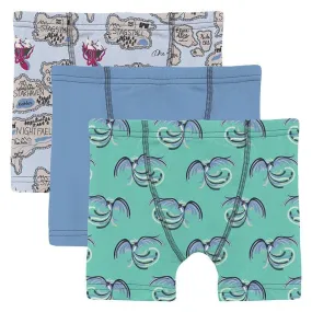 Boy's Print Bamboo Boxer Briefs (Set of 3) - Dew Pirate Map, Dream Blue & Glass Phoenix