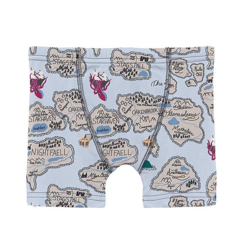 Boy's Print Bamboo Boxer Briefs (Set of 3) - Dew Pirate Map, Dream Blue & Glass Phoenix