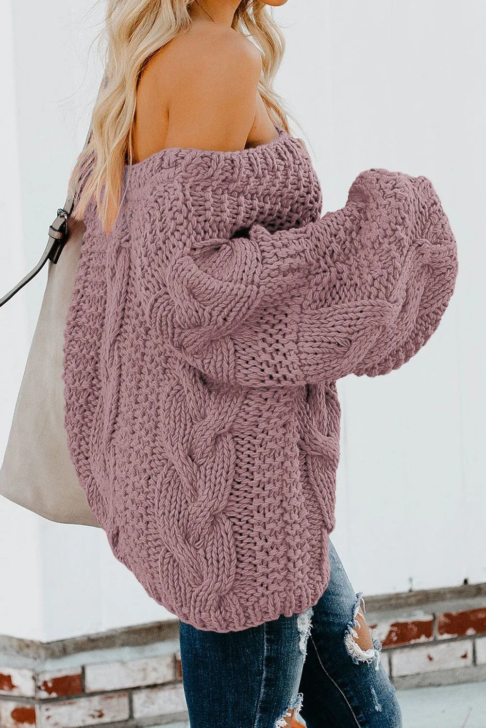 Bubblegum V-Neck Braided Knit Sweater