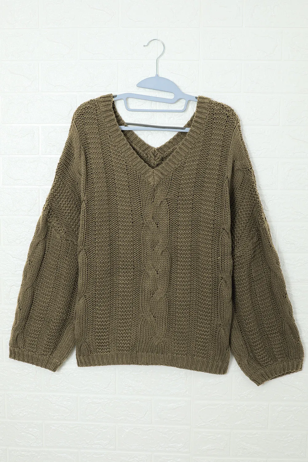Bubblegum V-Neck Braided Knit Sweater