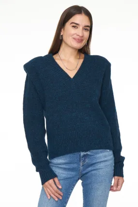 Camille V Neck Shoulder Pad Sweater - Marina