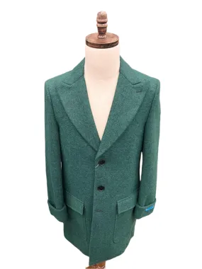 Canuti By Steven Land Mens Green 100% Wool 3/4 Length Overcoat With Peak Lapels