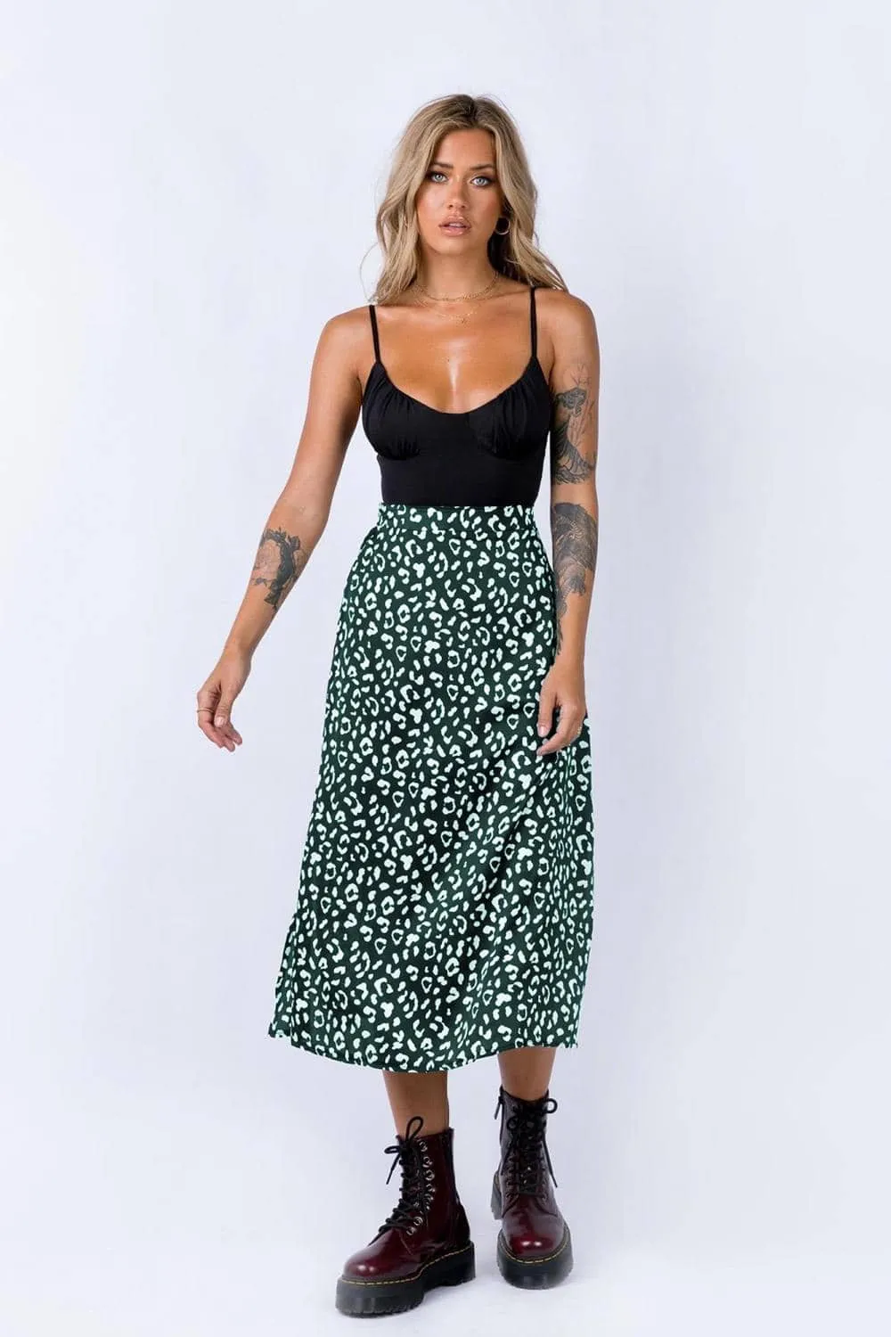 Casual Chiffon Leopard Print Split Long Skirts