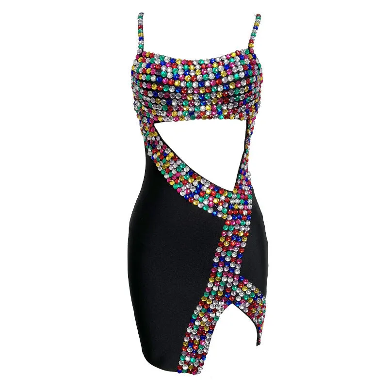 Colorful Beads Asymmetrical Design Mini Cami Dress