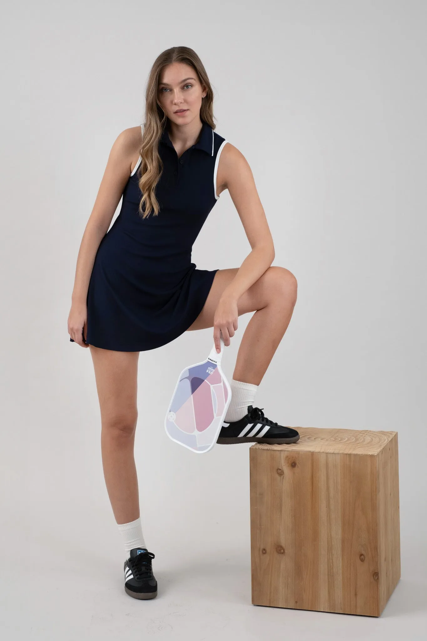 CONTRAST TRIM SLEEVELESS POLO MINI DRESS (PRE-ORDER)