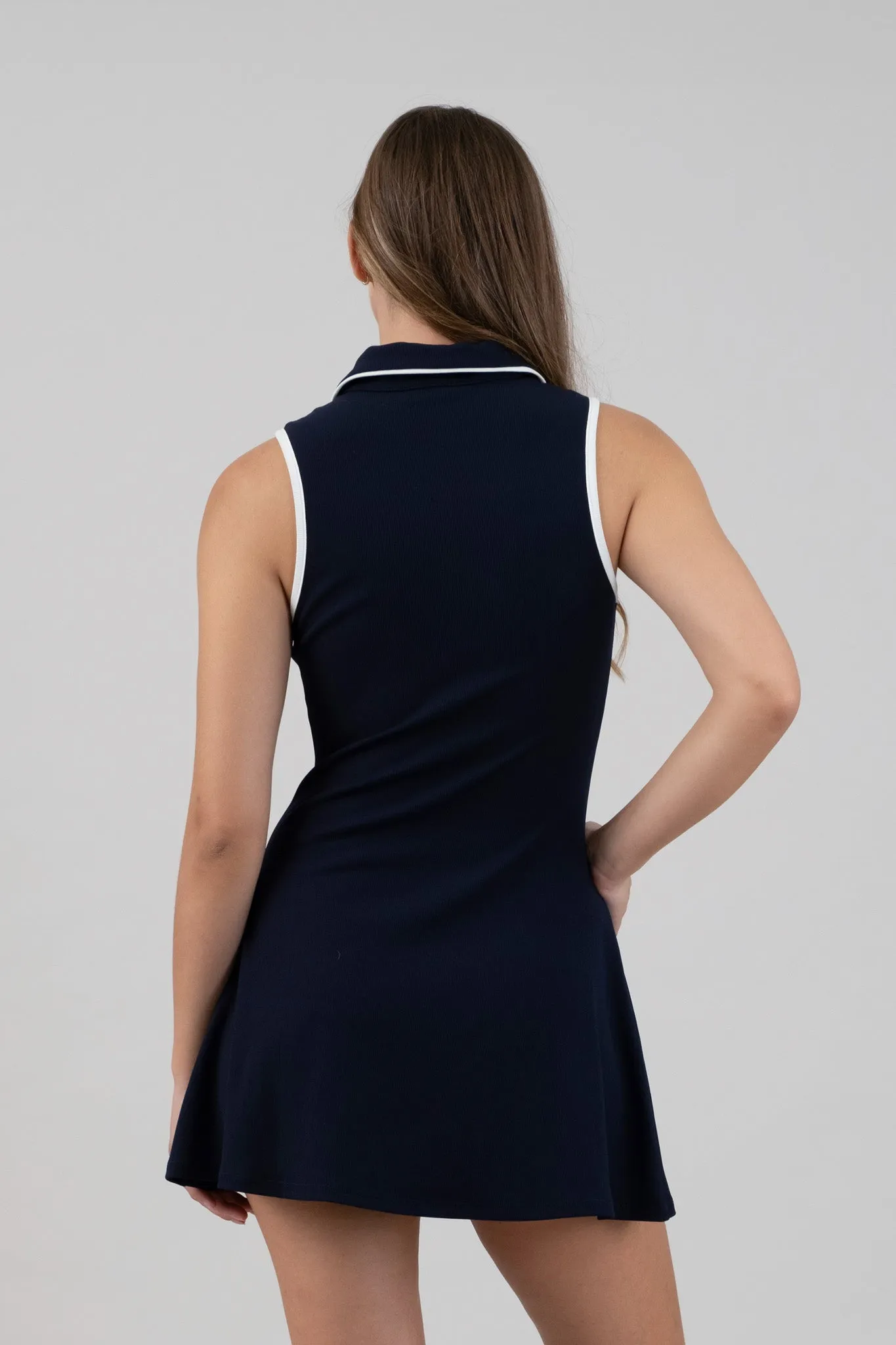 CONTRAST TRIM SLEEVELESS POLO MINI DRESS (PRE-ORDER)
