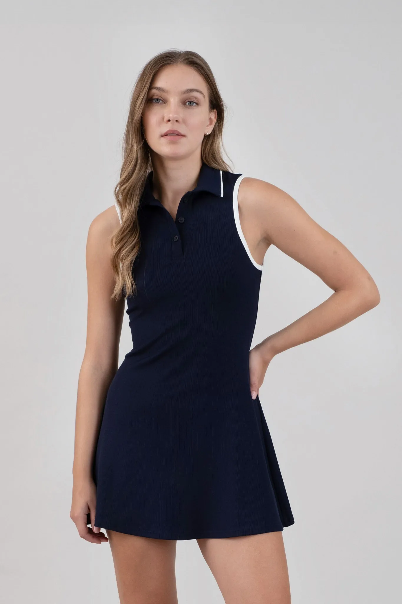 CONTRAST TRIM SLEEVELESS POLO MINI DRESS (PRE-ORDER)