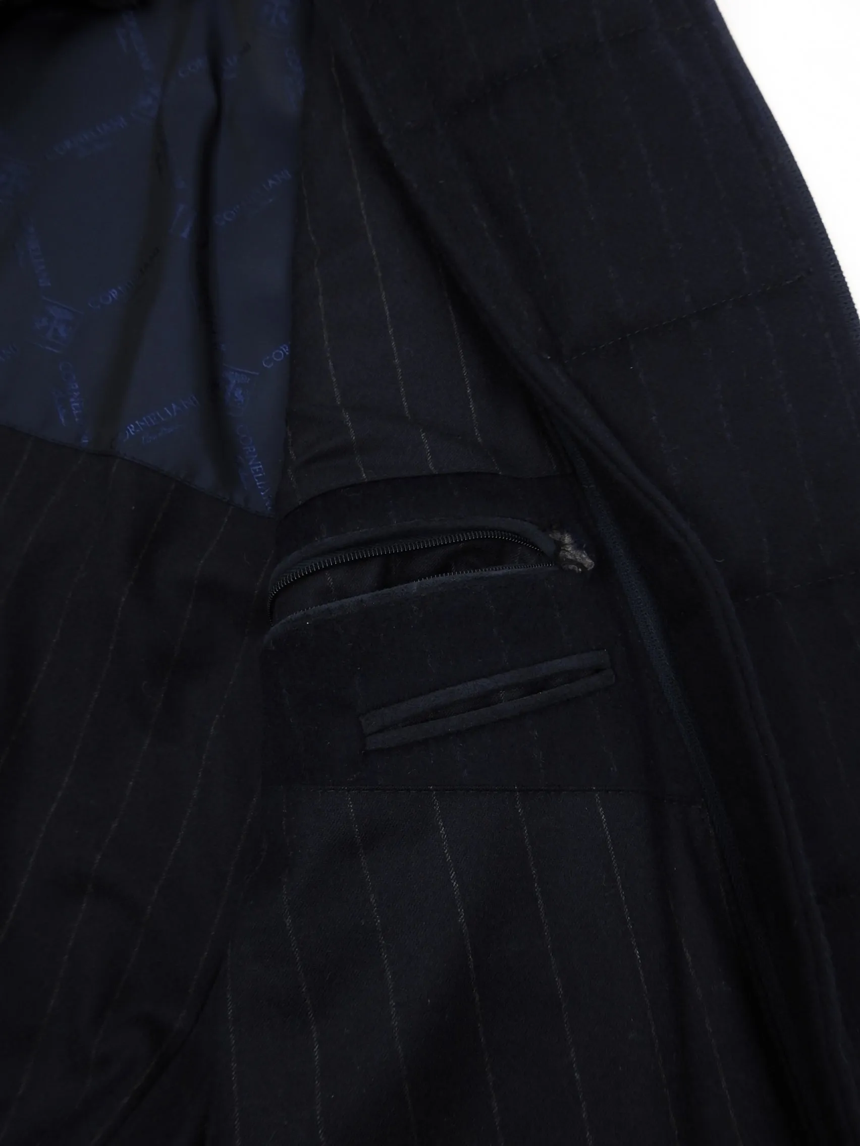 Corneliani Navy Virgin Wool Pin Striped Overcoat Size 52 R