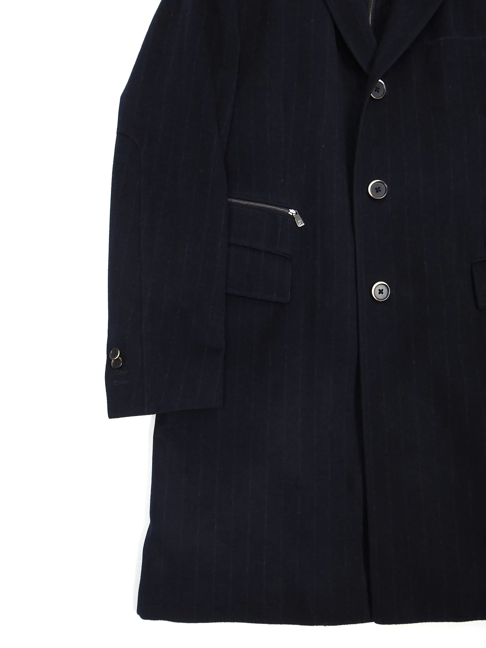 Corneliani Navy Virgin Wool Pin Striped Overcoat Size 52 R