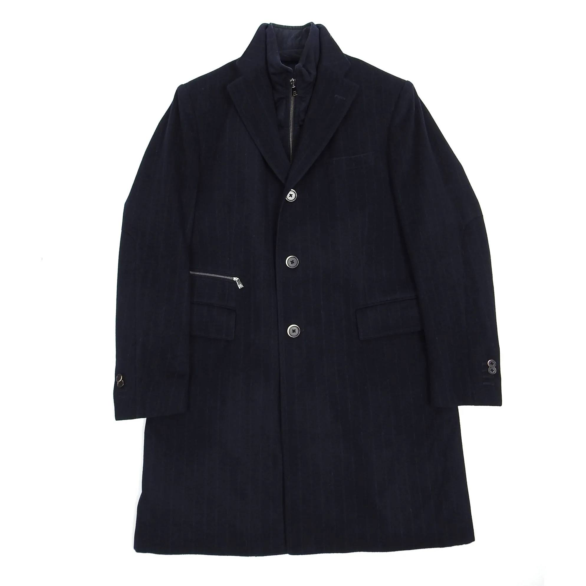 Corneliani Navy Virgin Wool Pin Striped Overcoat Size 52 R