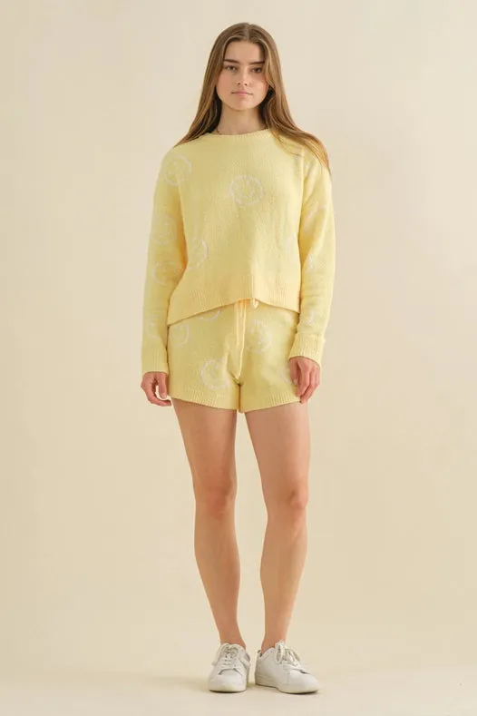 Cozy Sweater Top With Matching Elastic Shorts Set