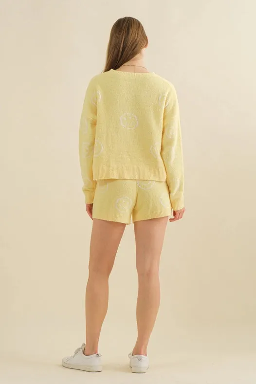 Cozy Sweater Top With Matching Elastic Shorts Set