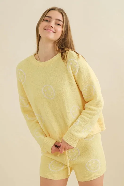 Cozy Sweater Top With Matching Elastic Shorts Set