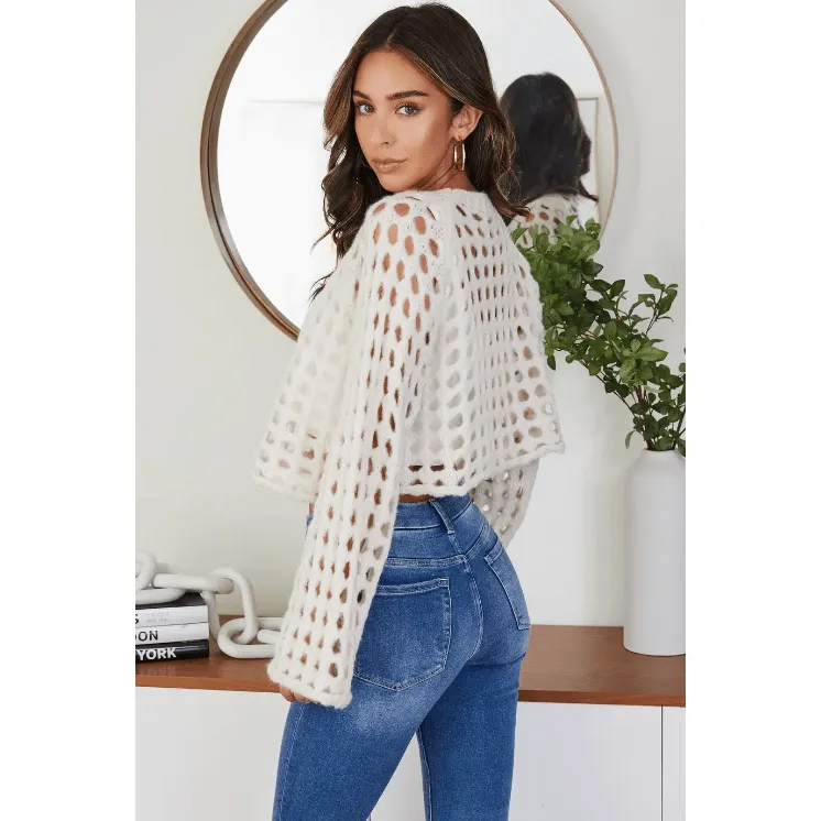 Cropped Open Knit Fuzzy Sweater