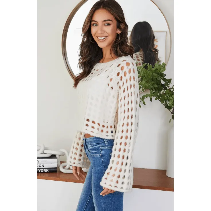 Cropped Open Knit Fuzzy Sweater