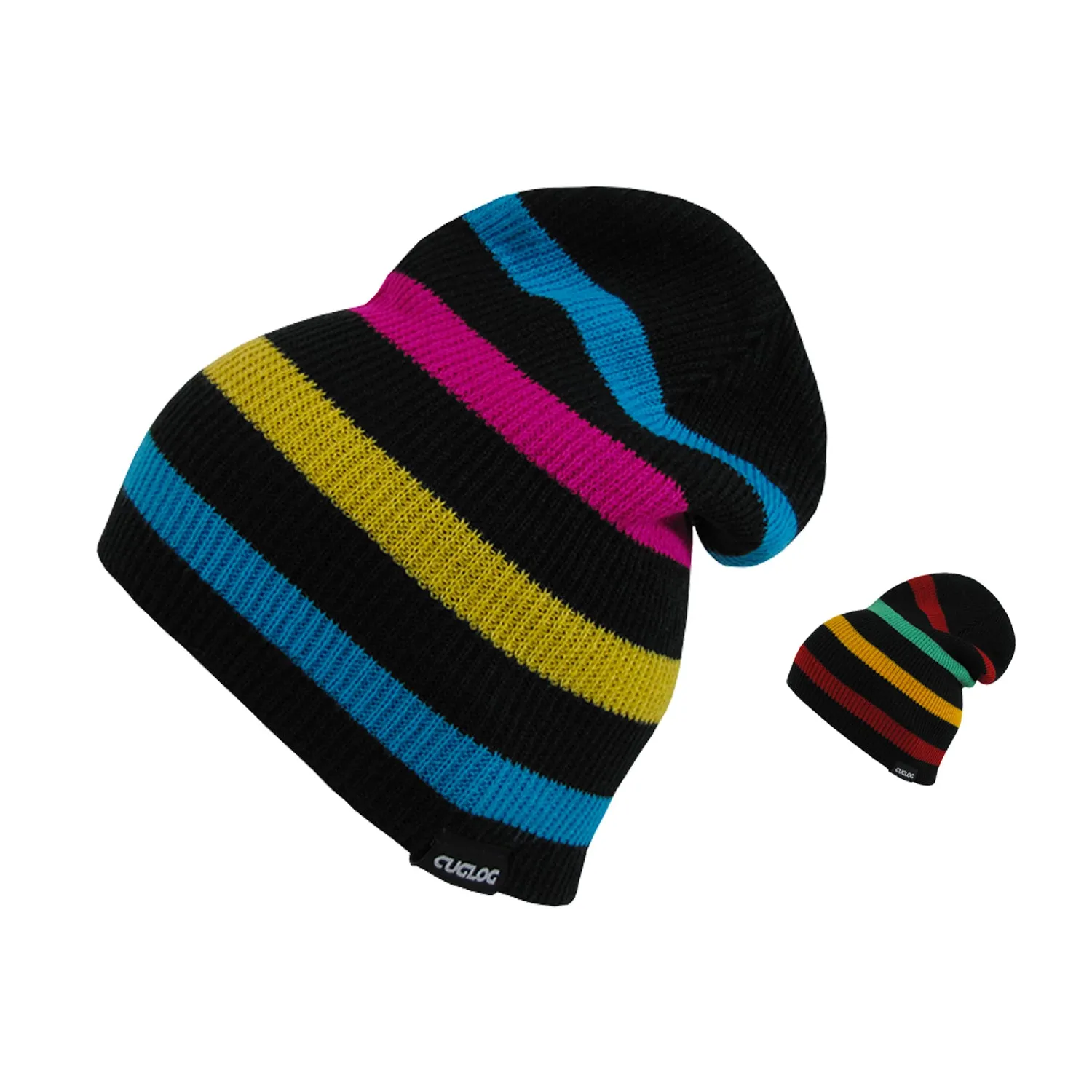 Cuglog K039 Rasta Cuffed Slouched Striped Knit Beanies Hats Winter Ski Caps