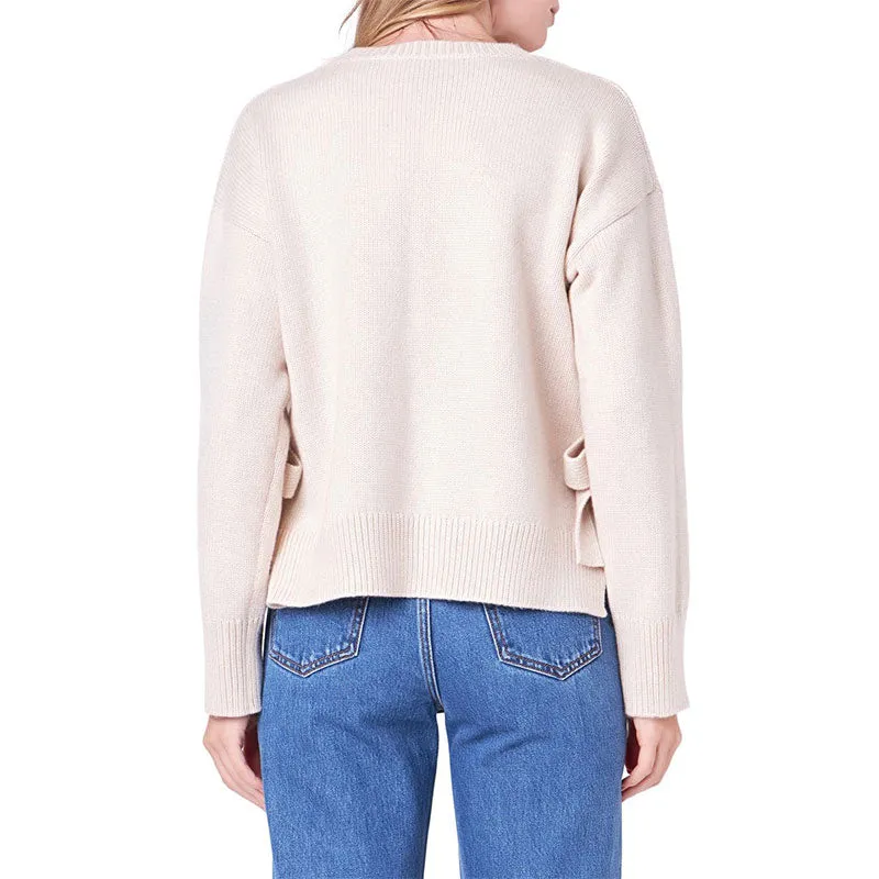 Custom Oversized Cotton Blend Knit Sweater with Side Ties | OEM/ODM Knitwear