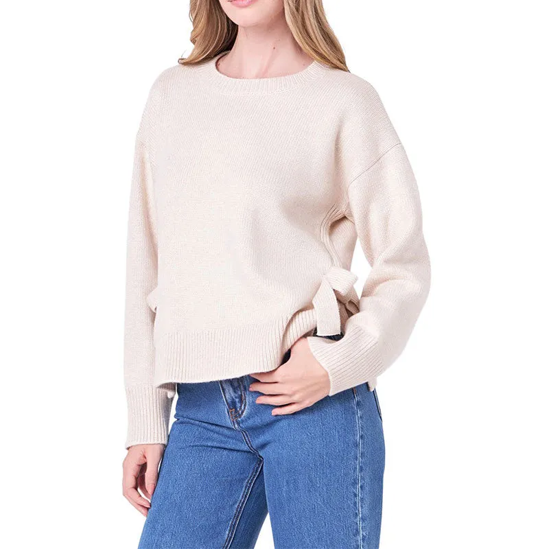 Custom Oversized Cotton Blend Knit Sweater with Side Ties | OEM/ODM Knitwear