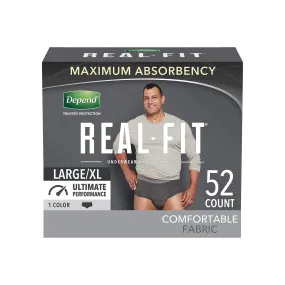Depend Real Fit Incontinence Underwear for Men, Maximum Absorbency, Large/X-Large, Black, 52 Ct (Packaging May Vary)