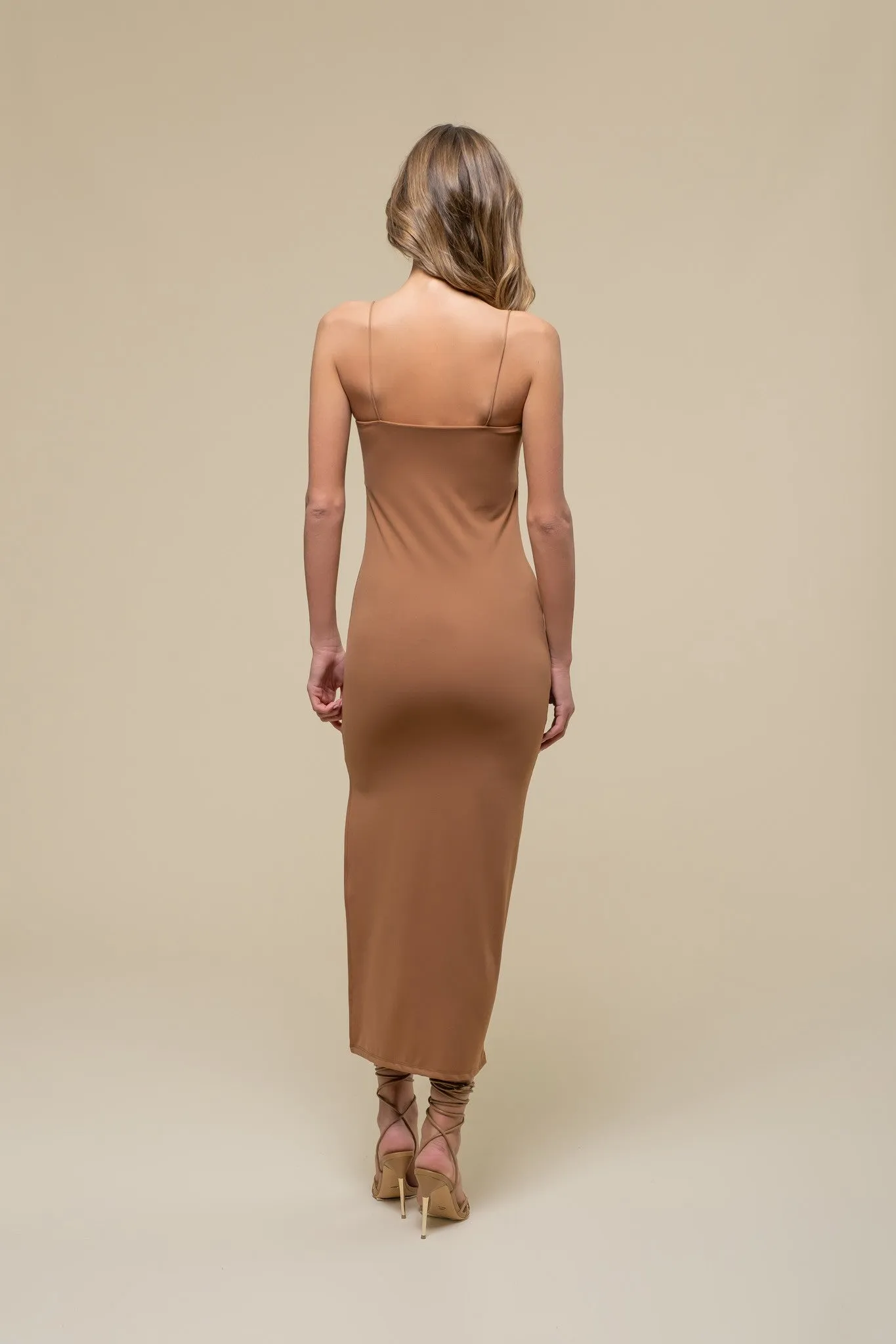 Dusty Sienna Bodycon Side Slit Cami Midi Dress