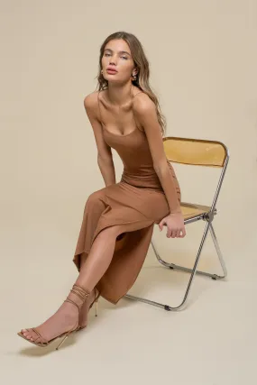 Dusty Sienna Bodycon Side Slit Cami Midi Dress