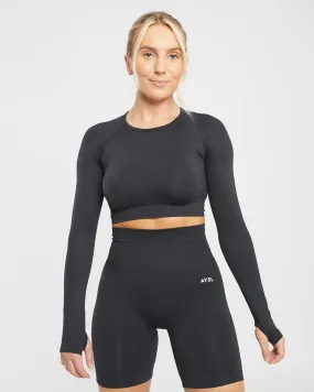 Empower Seamless Long Sleeve Crop Top - Black