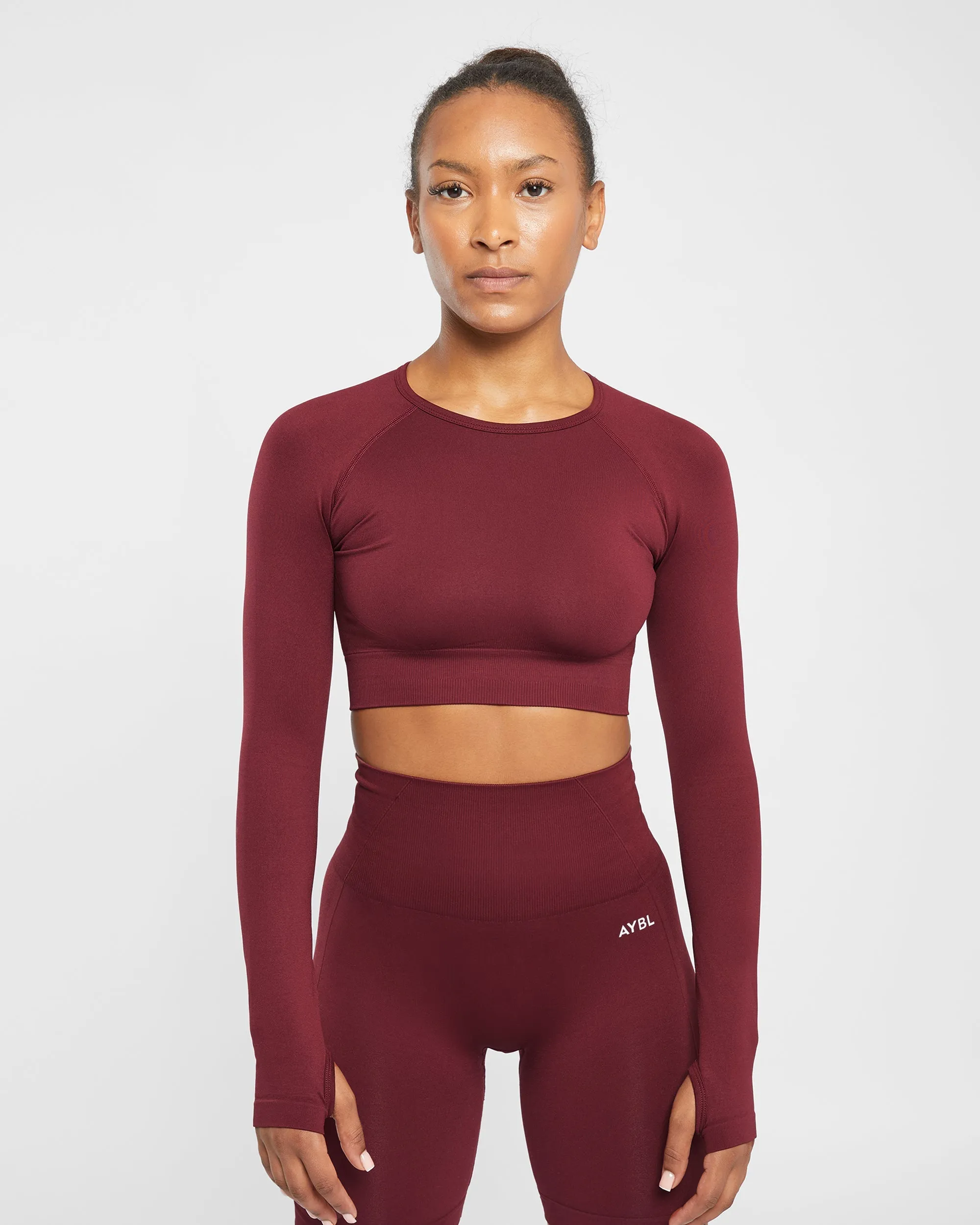 Empower Seamless Long Sleeve Crop Top - Red Wine