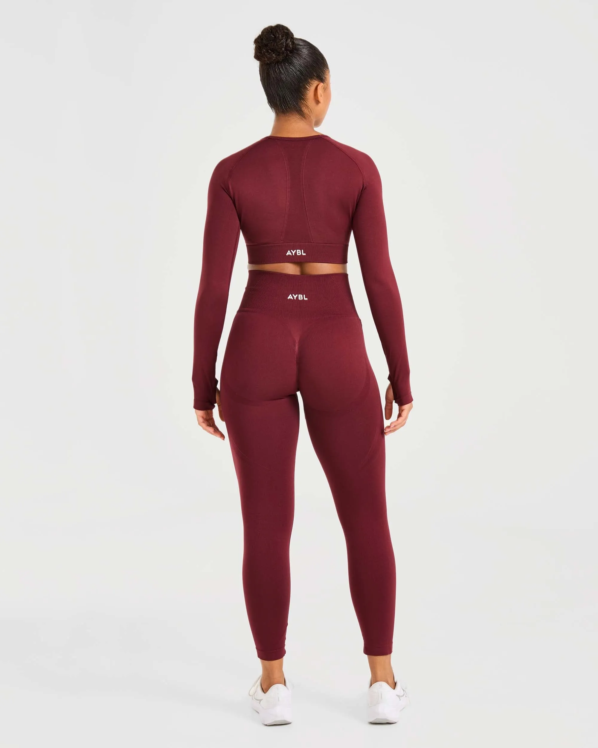 Empower Seamless Long Sleeve Crop Top - Red Wine