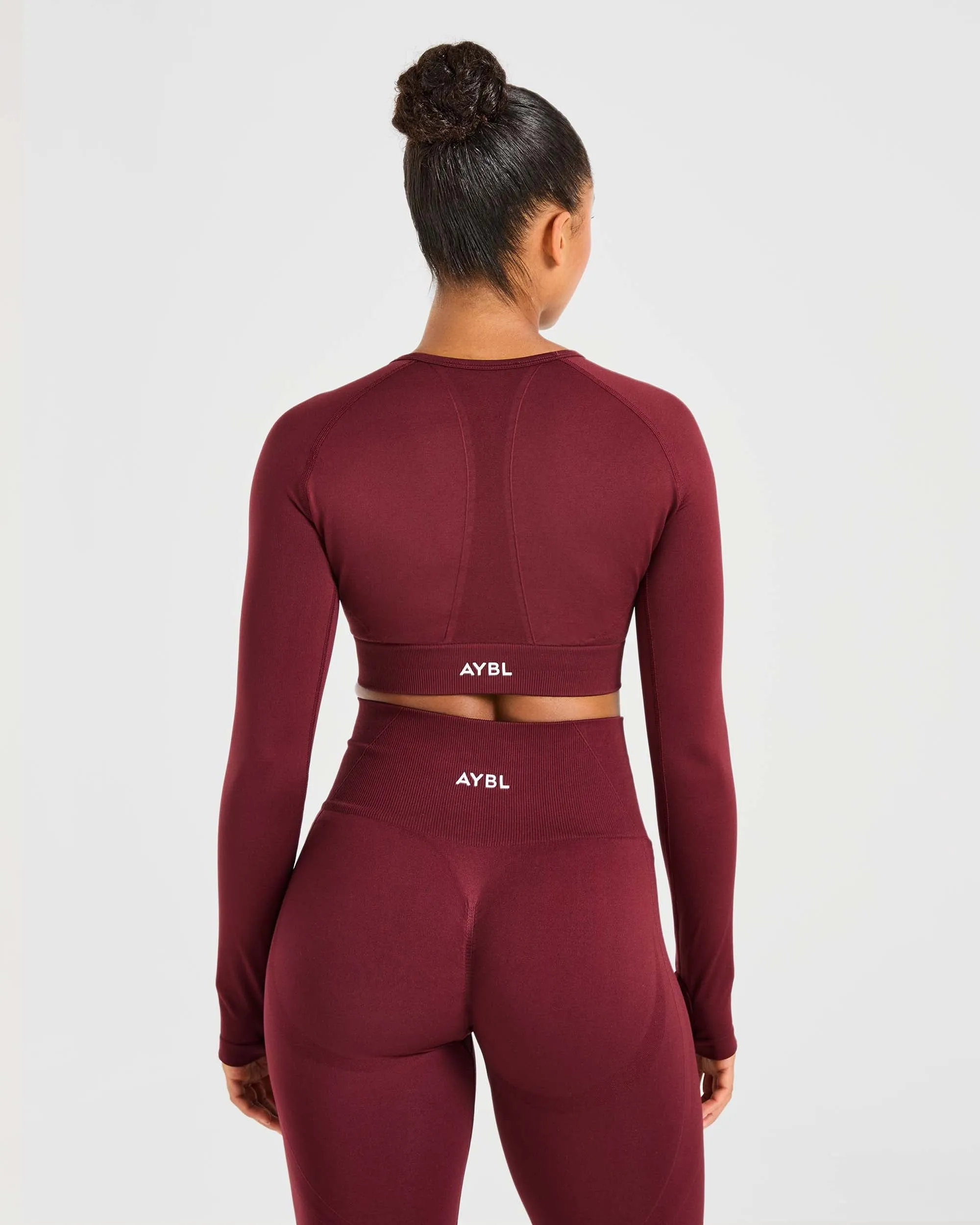 Empower Seamless Long Sleeve Crop Top - Red Wine