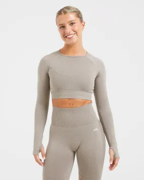 Empower Seamless Long Sleeve Crop Top - Taupe Marl