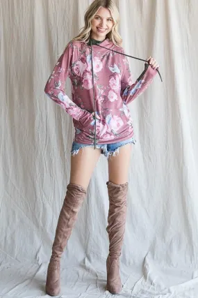 Floral Print Hoodie with Front Pockets