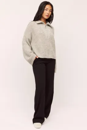 Florie Zip Knit - Lt Grey Melange